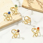 Natural Gemstone Snake 304 Stainless Steel Cuff Open Rings for Women, Golden, 3~30mm, Inner Diameter: 17.4mm(RJEW-JR01068)