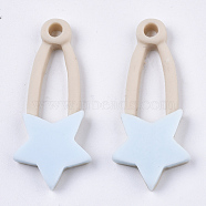 Opaque Resin Pendants, Hairpin with Star, Light Blue, 38x16.5x5mm, Hole: 3mm(CRES-N022-68)
