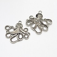 Tibetan Style Alloy Big Pendants, Octopus, Cadmium Free & Nickel Free & Lead Free, Antique Silver, 56.5x58.5x4mm, Hole: 4.5mm(TIBEP-A15669-AS-NR)