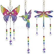 Butterfly/Humming Bird/Dragonfly DIY Diamond Painting Sun Catcher Kits, with Resin Rhinestones, Diamond Sticky Pen, Tray Plate and Glue Clay, Mixed Color, 96~100x65~100mm, 3pcs/set(WG21135-01)