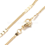 Brass Curb Chains with Wave Necklace for Women, Cadmium Free & Lead Free, Real 18K Gold Plated, 17.56 inch(44.6cm)(NJEW-P265-40G)