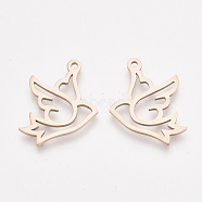 201 Stainless Steel Pendants, Bird, Rose Gold, 16x18x1mm, Hole: 1.4mm(STAS-T045-43RG)