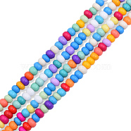 Opaque Spray Painted Glass Bead Strands, Flat Round, Mixed Color, 4~4.5x2.5~3mm, Hole: 1mm, about 142~149pcs/strand, 15.16 inch~16.14 inch(38.5~41cm)(GLAA-N047-06)