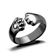 Alloy Bear Paw Print Open Cuff Ring for Women, Gunmetal(ANIM-PW0001-061B)