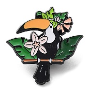 Parrot with Flower Enamel Pins, Electrophoresis Black Alloy Badge for Backpack Clothes, Orange, 30x29x1.5mm(JEWB-F021-01)