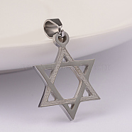 304 Stainless Steel Pendants, for Jewish, Star of David, Stainless Steel Color, 22x16x2mm, Hole: 6x4mm(STAS-K162-090P)