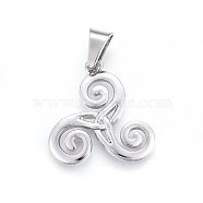 304 Stainless Steel Pendants, Triskelion, Stainless Steel Color, 29x28x2.5mm, Hole: 10x6mm(STAS-P211-07P)