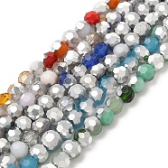 Electroplate Glass Beads Strands, Faceted(32 Facets), Half Silver Plated, Round, Mixed Color, 6x5mm, Hole: 1.4mm, about 100pcs/strand, 20.87''(53cm)(EGLA-P048-B)