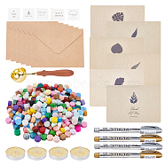CRASPIRE DIY Scrapbook Making Kits, Including PLeaf Pattern Kraft Envelopes and Greeting Cards Sets, Sealing Wax Particles, Marking Pen, Brass Wax Sticks Melting Spoon, Candle, Mixed Color, Envelopes and Greeting Cards Sets: 12sets(DIY-CP0004-83)