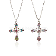 2Pcs 2 Colors Rhinestone Heart Cross Pendant Necklaces Set, Platinum Alloy Jewelry for Women, Mixed Color, 22.13 inch(56.2cm), 1Pc/color(NJEW-AN0001-26)