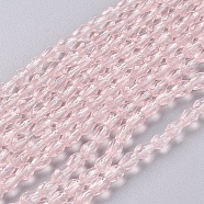 Faceted Glass Beads Strands, teardrop, Pink, 5x3mm, Hole: 0.5mm, about 85~95pcs/strand, 16.5~18.7 inch(42~47.5cm)(GLAA-A036-F07)