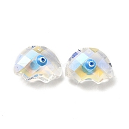 Transparent Glass Pendants, with Enamel, Faceted, Half Round with Evil Eye Pattern, Deep Sky Blue, 21x29x14.5mm, Hole: 1.6mm(GLAA-F121-06E)