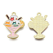 Alloy Enamel Pendants, Cadmium Free & Lead Free, Ice Cream Charms, Golden, Pearl Pink, 28x20x1.3mm, Hole: 1.8mm(PALLOY-F286-18A-G)