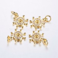 Long-Lasting Plated Brass Micro Pave Cubic Zirconia Charms, Helm, Real 18K Gold Plated, 14x12x1.5mm, Hole: 3mm(ZIRC-F069-47G)