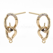 Brass Micro Pave Clear Cubic Zirconia Stud Earring Findings, with Loop, Nickel Free, Teardrop, Real 18K Gold Plated, 18x8mm, Hole: 0.9mm, Pin: 0.6mm and 1mm, teardrop,: 12.5x7x3mm(KK-N230-22-NF)