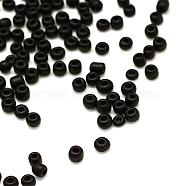 Frosted Opaque Glass Seed Beads, Round, Black, 4~5x2.5~5mm, Hole: 1mm, about 4500pcs/bag, 440~450g/bag(SEED-R029-4mm-A07)