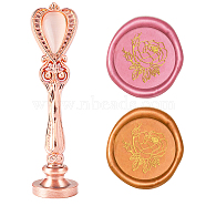 DIY Scrapbook, Brass Wax Seal Stamp Flat Round Head and Heart Handle, Flower Pattern, 25mm(AJEW-WH0144-014)