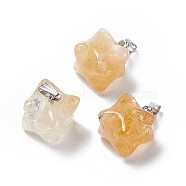 Natural Citrine Pendants, Merkaba Star Charms, with Stainless Steel Color Plated 201 Stainless Steel Findings, 18~20x14~15x14~15mm, Hole: 8x3mm(G-C002-02G)