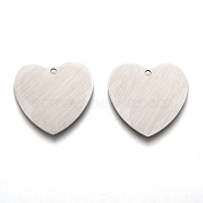 304 Stainless Steel Pendants, Stamping Blank Tag, Laser Cut, Double Side Drawbench Effect, Heart, Stainless Steel Color, 19x20x1mm, Hole: 1.4mm(STAS-O133-02E-P)