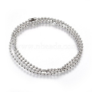Stainless Steel Ball Chain Necklace Making, Stainless Steel Color, 24.4 inch(62cm), 2.5mm(MAK-L019-01D-P)