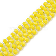 Opaque Solid Color Glass Beads Strands, Abacus, Yellow, 4x3mm, Hole: 0.8mm, about 146~150pcs/strand, 24.41 inch~25.2 inch(62~64cm)(GLAA-N052-04-A05)
