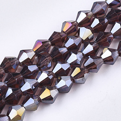 Electroplate Glass Beads Strands, AB Color Plated, Faceted, Bicone, Purple, 6x5.5~6mm, Hole: 1mm, about 47~48pcs/strand, 10.83 inch(27.5cm)(EGLA-Q118-6mm-B01)