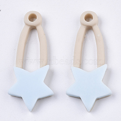 Opaque Resin Pendants, Hairpin with Star, Light Blue, 38x16.5x5mm, Hole: 3mm(CRES-N022-68)