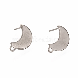 304 Stainless Steel Stud Earring Findings, with Loop, Moon, Stainless Steel Color, 14.5x9mm, Hole: 1.4mm, Pin: 0.7mm(X-STAS-I176-10P)