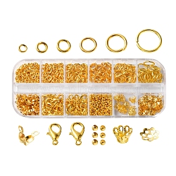 DIY Jewelry Making Finding Kit, Including Brass Jump Rings, Zinc Alloy Lobster Claw Clasps, Iron Spacer & Bead Caps & Bead Tips, Brass Crimp Beads, Golden(DIY-FS0004-36)