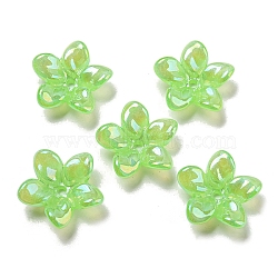 AB Color Plated Acrylic Beads, with Glitter Powder, Flower, Lime, 23x7mm, Hole: 2mm(OACR-G034-01B)