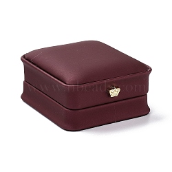 PU Leather Jewelry Box, with Resin Crown, for Pendant Packaging Box, Square, Dark Red, 8.5x7.3x4cm(CON-C012-04B)
