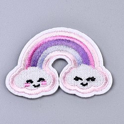 Rainbow Appliques, Computerized Embroidery Cloth Iron on/Sew on Patches, Costume Accessories, Pink, 46x63x1.5mm(X-DIY-S041-033)