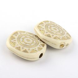 Rectangle Plating Acrylic Beads, Golden Metal Enlaced, Beige, 18x17.5x6mm, Hole: 2mm, about 420pcs/500g(PACR-Q102-24A)