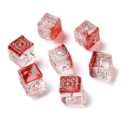 Transparent Glass Beads, Cube, FireBrick, 10x11x11mm, Hole: 1.5mm(GLAA-A012-04C)