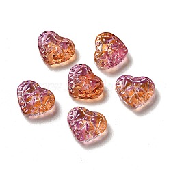 Glass Beads, Heart with Bowknot, Sienna, 14x16x7.5mm, Hole: 1.2mm(GLAA-B007-02B)