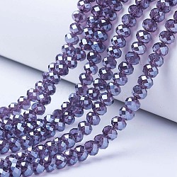 Electroplate Glass Beads Strands, Pearl Luster Plated, Faceted, Rondelle, Slate Blue, 4x3mm, Hole: 0.4mm, about 123~127pcs/strand, 16.5~16.9 inch(42~43cm)(EGLA-A034-T4mm-A16)