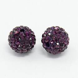 Grade A Rhinestone Beads, Pave Disco Ball Beads, Resin and China Clay, Round, Purple, PP9(1.5.~1.6mm), 8mm, Hole: 1mm(RB-B025-28)