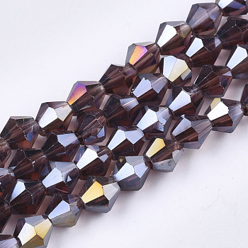 Electroplate Glass Beads Strands, AB Color Plated, Faceted, Bicone, Purple, 6x5.5~6mm, Hole: 1mm, about 47~48pcs/strand, 10.83 inch(27.5cm)