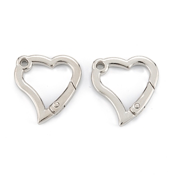 Zinc Alloy Spring Gate Rings, Heart Rings, Platinum, 31x29x4mm, Hole: 3mm
