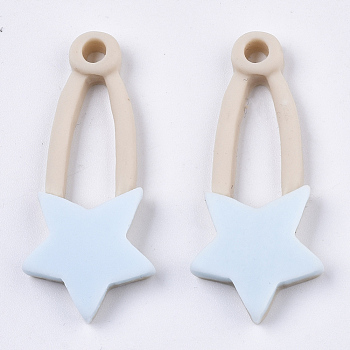 Opaque Resin Pendants, Hairpin with Star, Light Blue, 38x16.5x5mm, Hole: 3mm