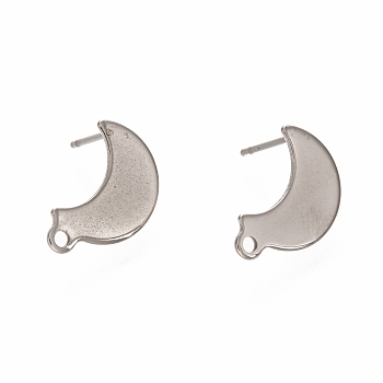 304 Stainless Steel Stud Earring Findings, with Loop, Moon, Stainless Steel Color, 14.5x9mm, Hole: 1.4mm, Pin: 0.7mm
