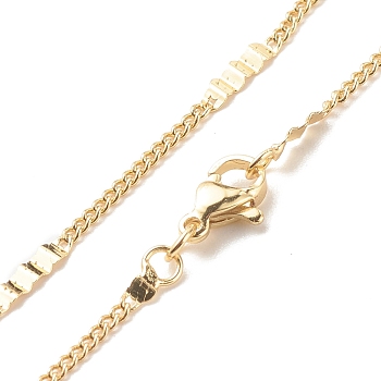 Brass Curb Chains with Wave Necklace for Women, Cadmium Free & Lead Free, Real 18K Gold Plated, 17.56 inch(44.6cm)