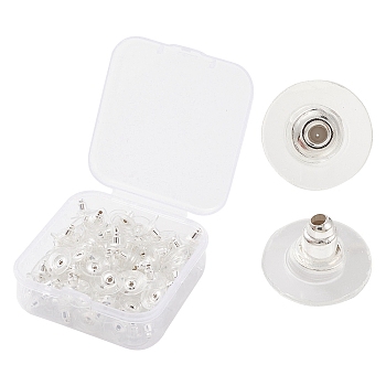 100Pcs Iron Clutch Earring Backs, with Silicone Pads, Ear Nuts, Silver, 11x6mm