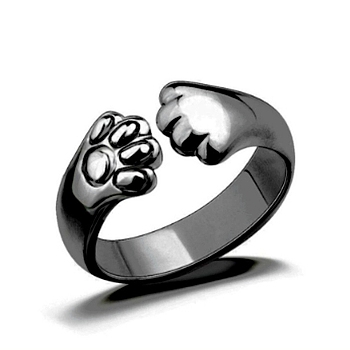 Alloy Bear Paw Print Open Cuff Ring for Women, Gunmetal