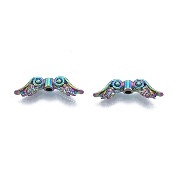 Rack Plating Alloy Bead, Wing, Rainbow Color, 6.5x23x4mm, Hole: 2mm