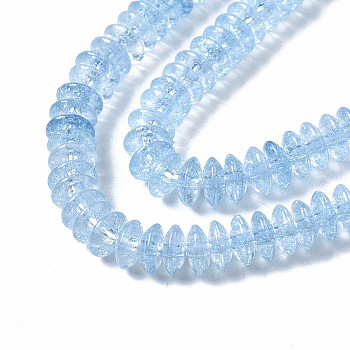 Crackle Glass Beads, Dyed & Heated, Rondelle, Cornflower Blue, 6x3.5mm, Hole: 1.2mm, about 147pcs/strand, 15.23 inch(38.7cm)