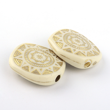 Rectangle Plating Acrylic Beads, Golden Metal Enlaced, Beige, 18x17.5x6mm, Hole: 2mm, about 420pcs/500g