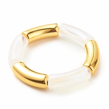Acrylic Curved Tube Chunky Stretch Bracelet for Women, Gold, Beads: 35x11.5x14.5mm, Inner Diameter: 2 inch(5.1cm)