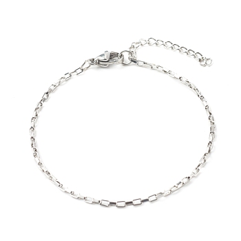 304 Stainless Steel Box Chain Bracelets, Stainless Steel Color, 7.40 inch(188mm)