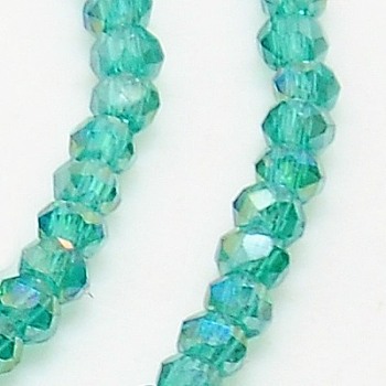 Electroplate Glass Beads Strands, AB Color Plated, Faceted, Rondelle, Light Sea Green, 2.5x2mm, Hole: 0.8mm, about 168~170pcs/strand, 16.9 inch